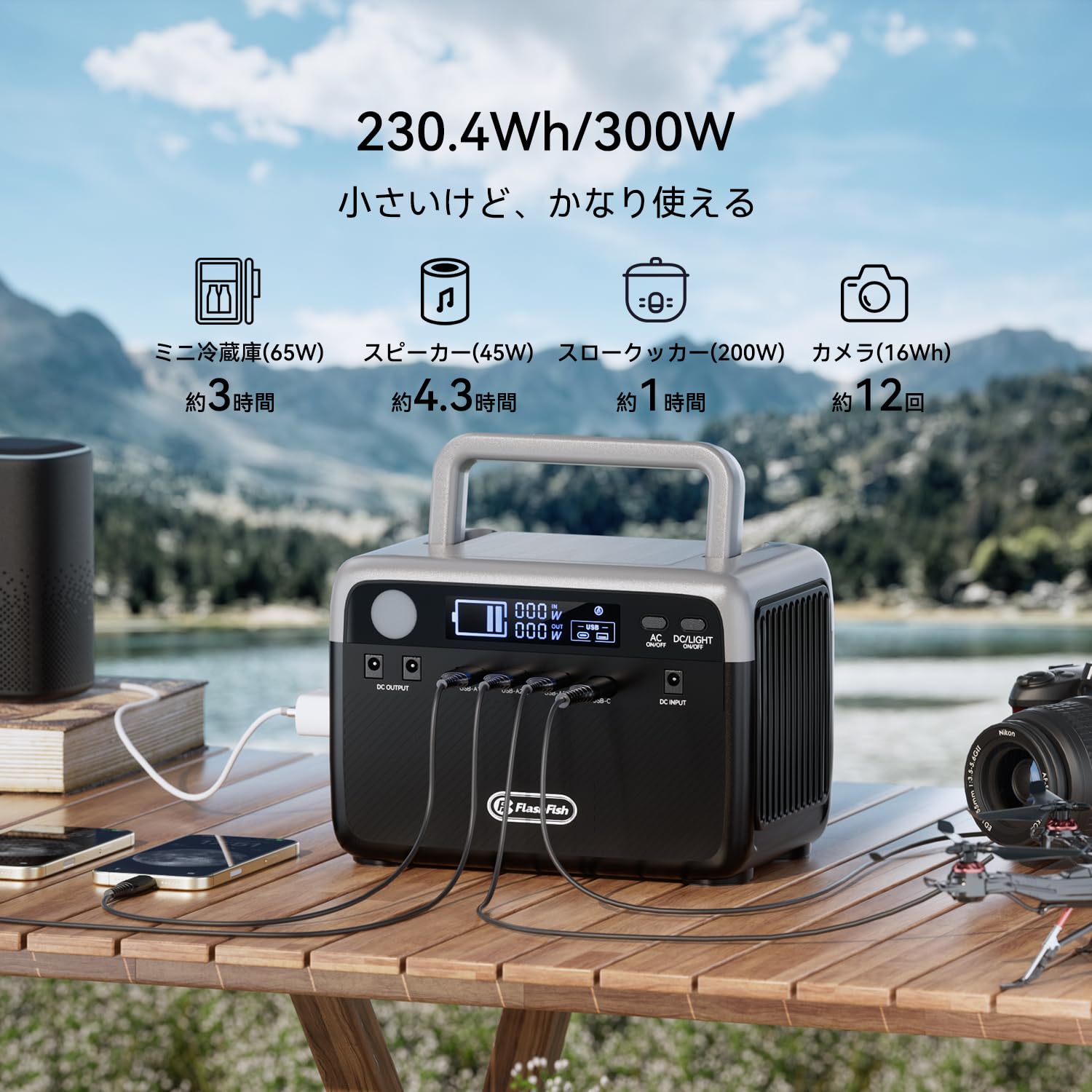 Amazon.co.jp: FlashFish ポータブル電源 230Wh/300W 100Wソーラー